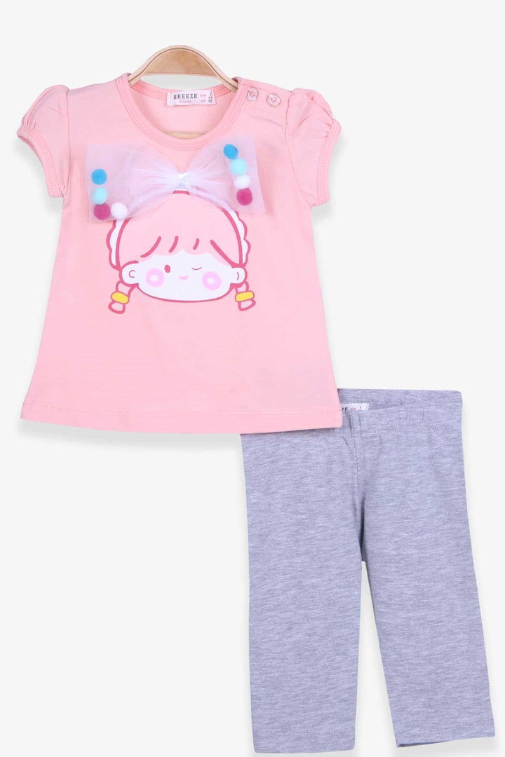 BRE Breeze Girl Capri Leggings Set with Bow and Pom Pom, 1-4 Years, Salmon - Littleton