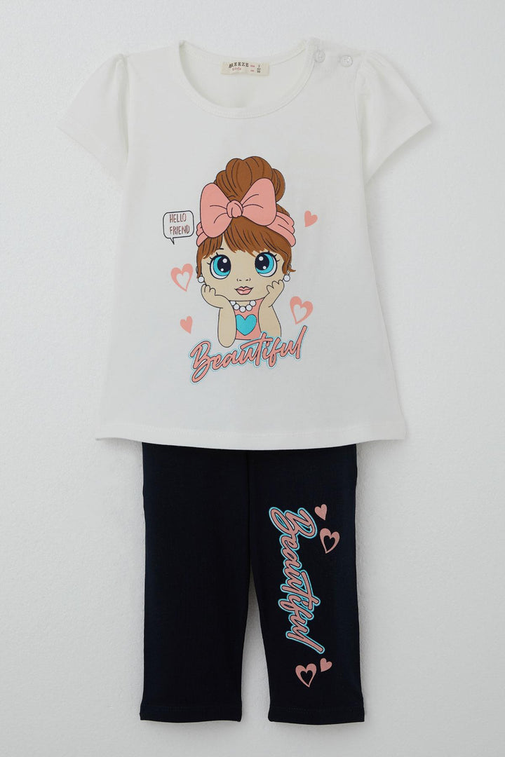 BRE Breeze Girl Child Capri Leggings Set Beautiful Girl Printed 1.5-5 Years, Ecru - Rimini