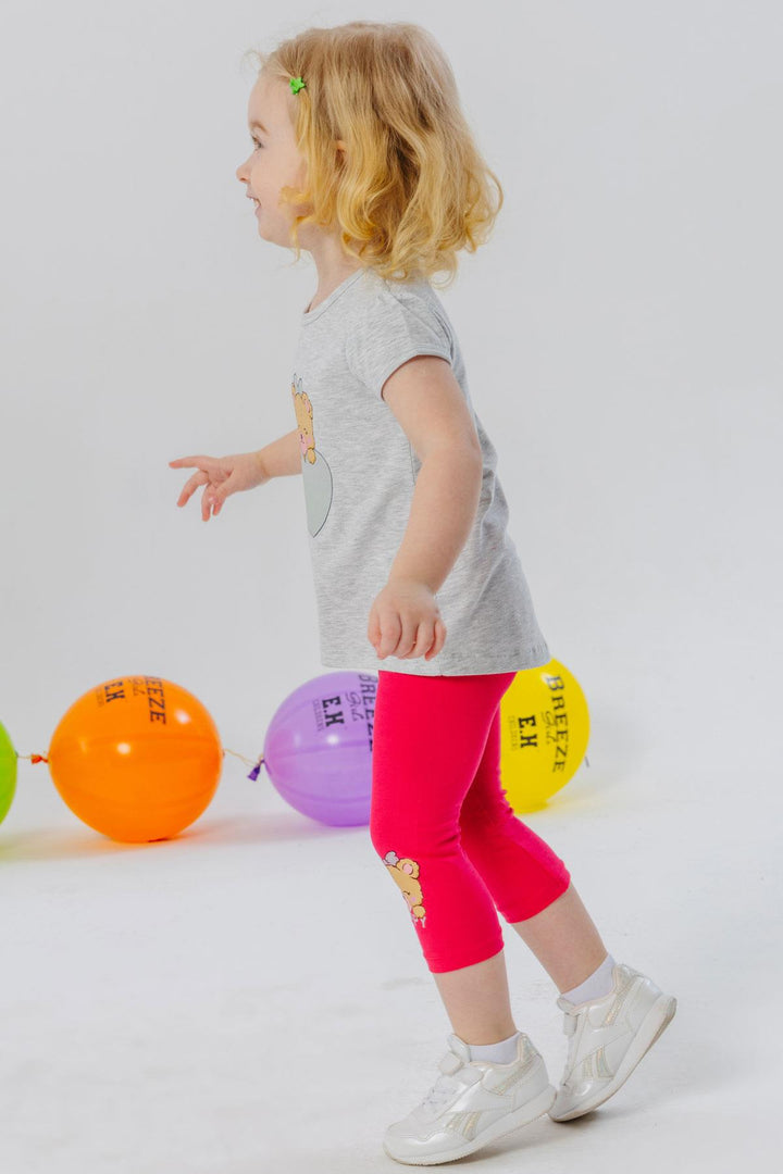 BRE Breeze Girl Child Capri Leggings Set Happy Bear Printed Heart 1-4 Years, Light Grey Melange - Florence