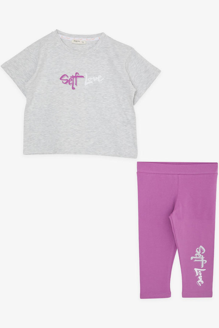BRE Breeze Girl Child Capri Leggings Crop Set with Glitter Teddy Bear Print, 60 Years, Light Grey Melange - Chernivtsi