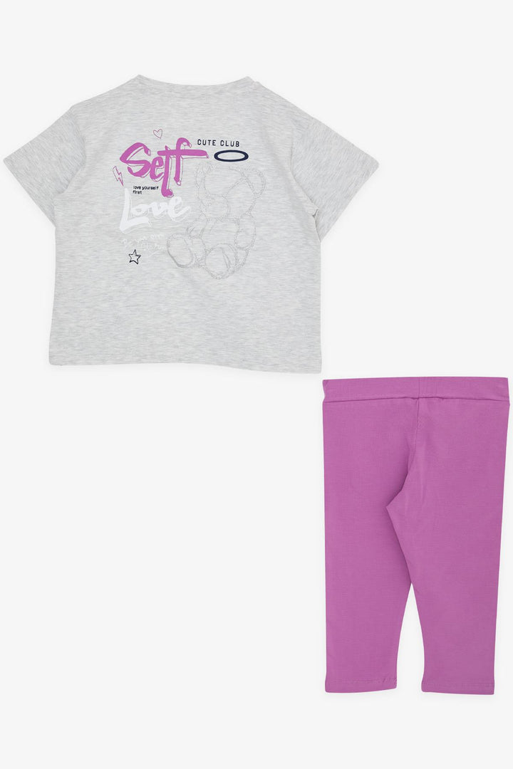 BRE Breeze Girl Child Capri Leggings Crop Set with Glitter Teddy Bear Print, 60 Years, Light Grey Melange - Chernivtsi