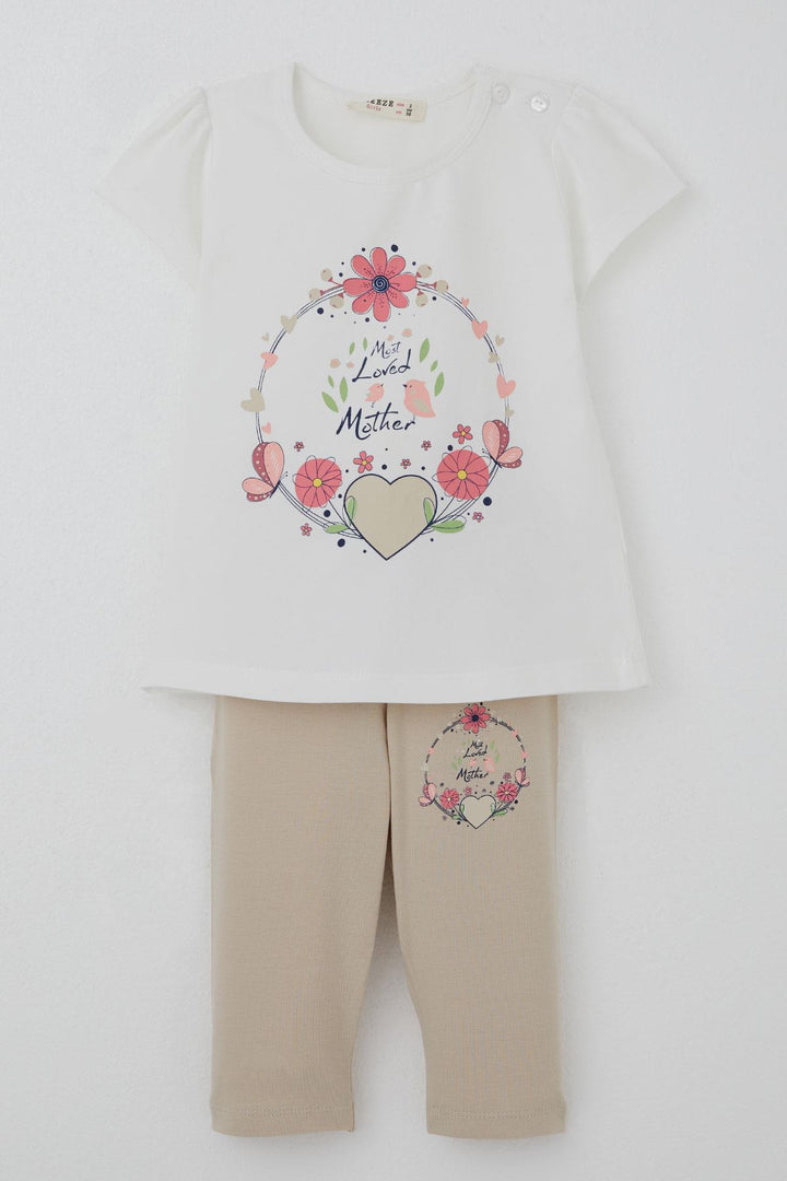 BRE Breeze Girl Child Capri Leggings Set with Mother's Love Theme Flower Print 1.5-5 Years, Ecru - La Huacana