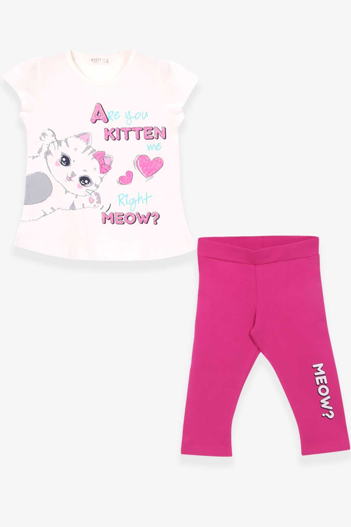 BRE Breeze Girl Child Legging Set Printed with Cats 2-6 Years, Beige - San Donà di Piave