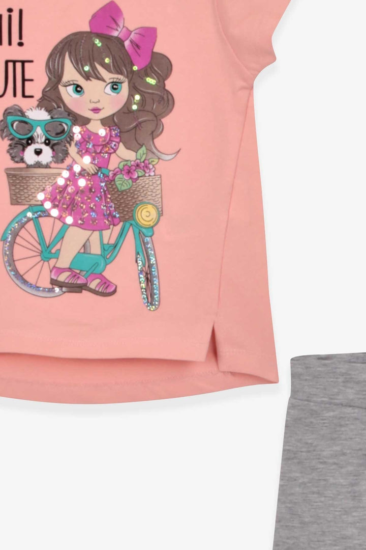 BRE Breeze Girl Child Capri Leggings Set with Bicycle Printed Girl 1.5-5 Years, Salmon - Florence-Graham