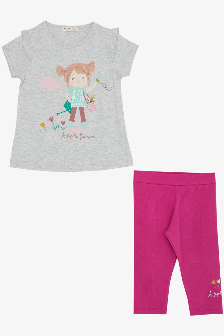 BRE Breeze Girl Child Capri Leggings Set of 2 Girl Printed 1-4 Years, Light Grey Melange - Paterno