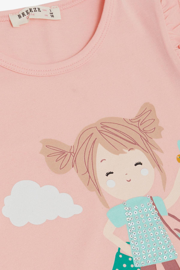 BRE Breeze Girl Child Capri Leggings Set Printed Girl 1-4 Years, Salmon - Magdeburg