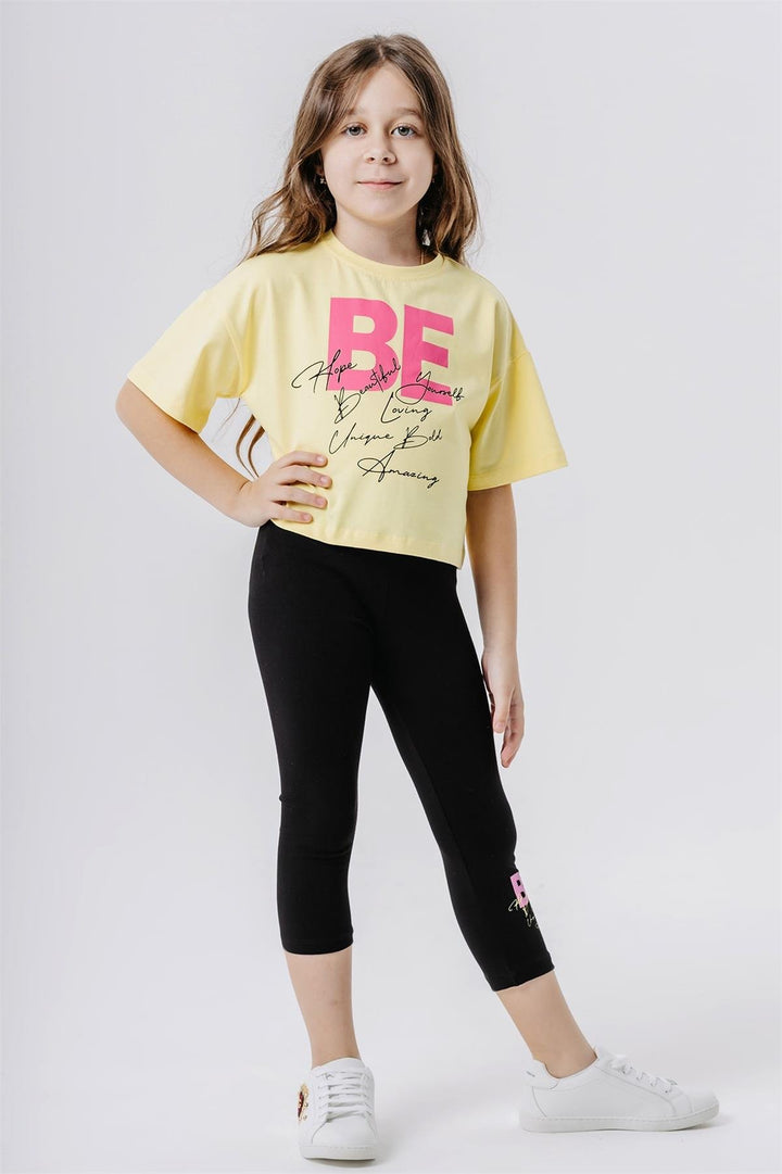 BRE Breeze Girl Child Capri Leggings Set Crop Summer Printed 84 Years, Yellow - Thornton Heath