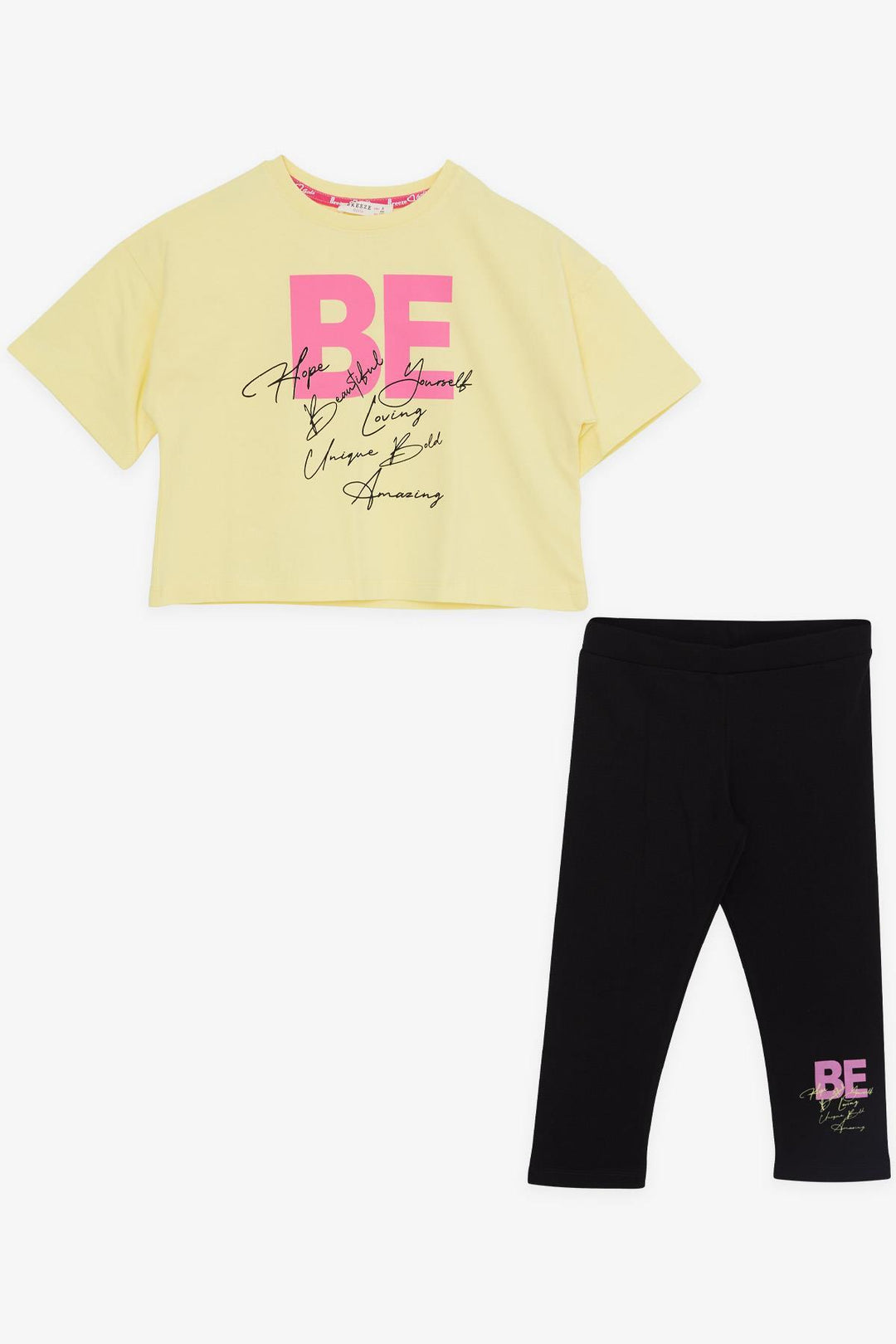 BRE Breeze Girl Child Capri Leggings Set Crop Summer Printed 84 Years, Yellow - Thornton Heath