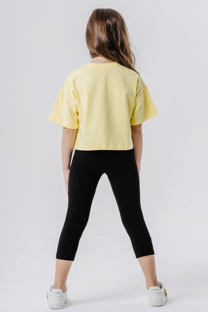 BRE Breeze Girl Child Capri Leggings Set Crop Summer Printed 84 Years, Yellow - Thornton Heath