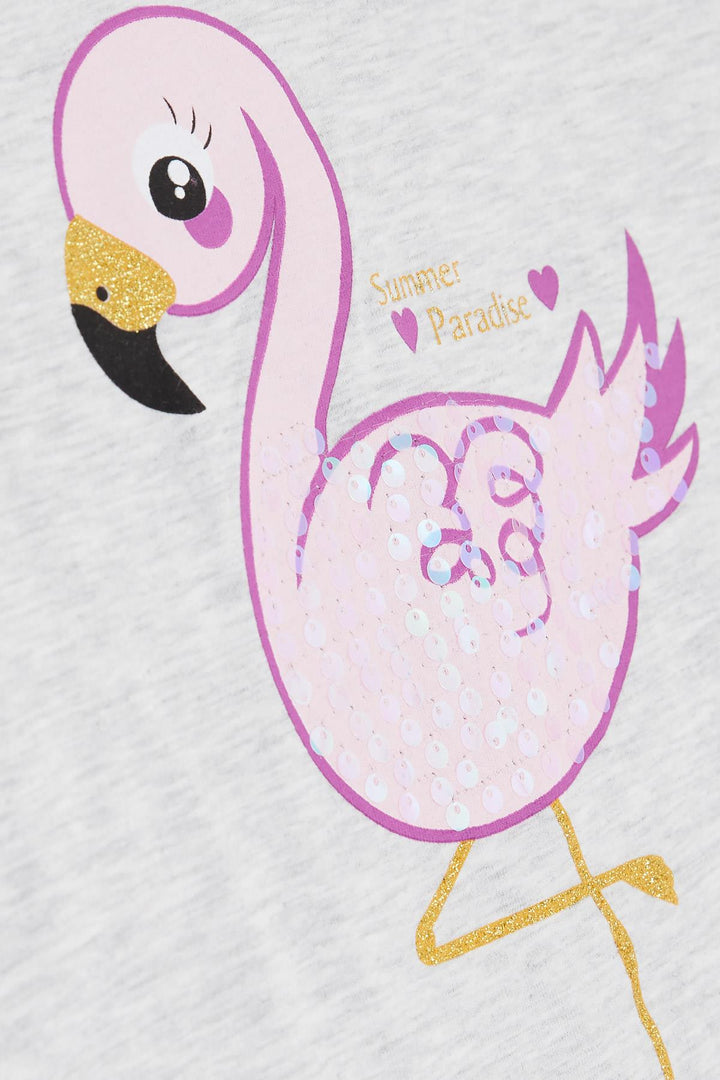 BRE Breeze Girl Child Capri Leggings Set Sequined Flamingo Printed 1.5-5 Years, Gray Melange - Alcamo