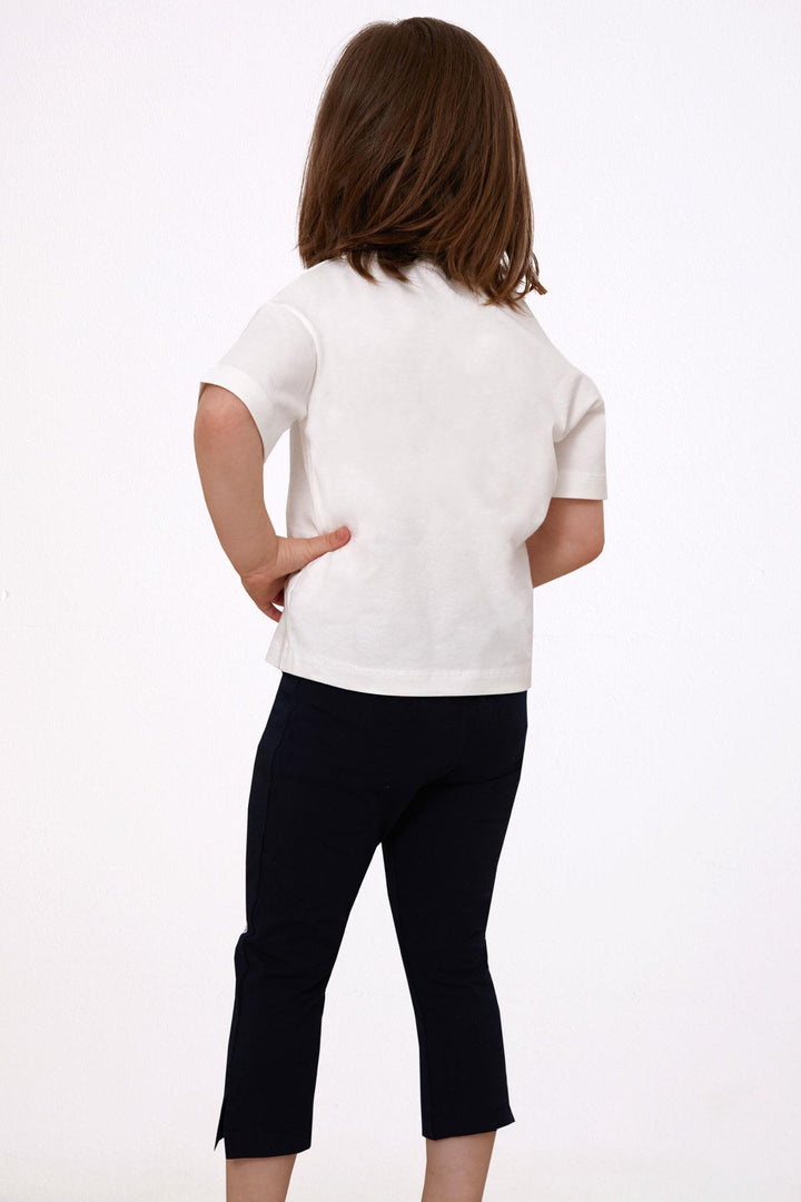 BRE Breeze Girl Capri Leggings Set with Sequined Shiny Printed Text, 50 Years, Beige - Poti