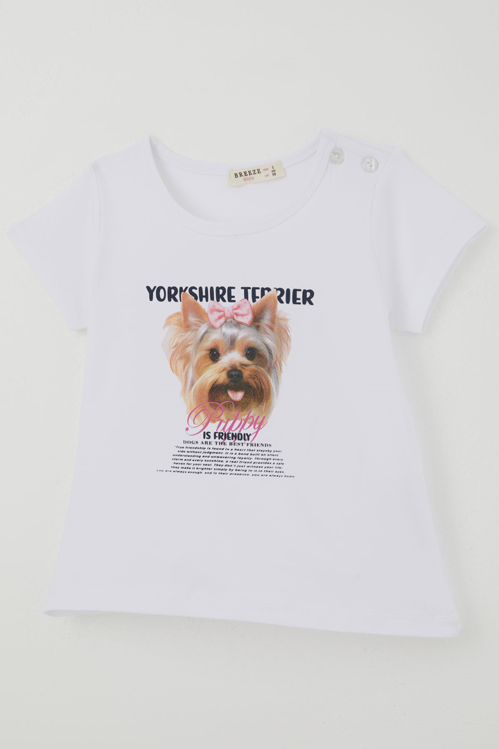 BRE Breeze Kız Çocuk Kapri Taytlı Takım Sevimli Köpekçik Baskılı Fiyonklu 1.5-5 Yaş , Beyaz - Warwick