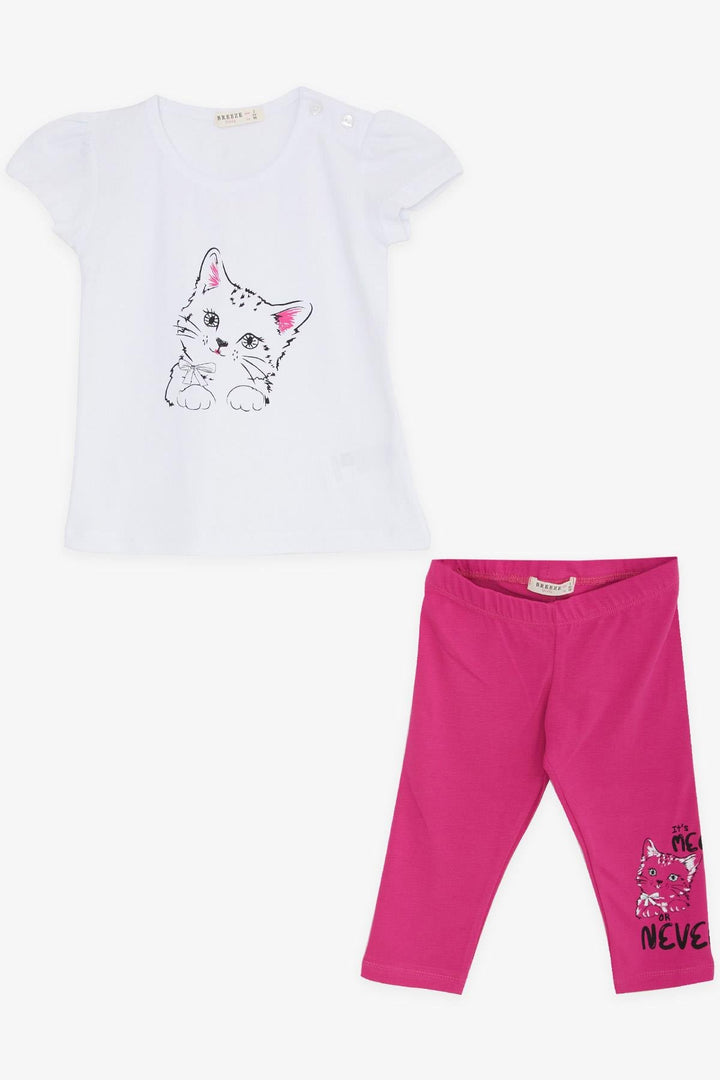 BRE Breeze Girl Child Capri Leggings Set Cute Kitty Printed 1-4 Years, White - Cannock