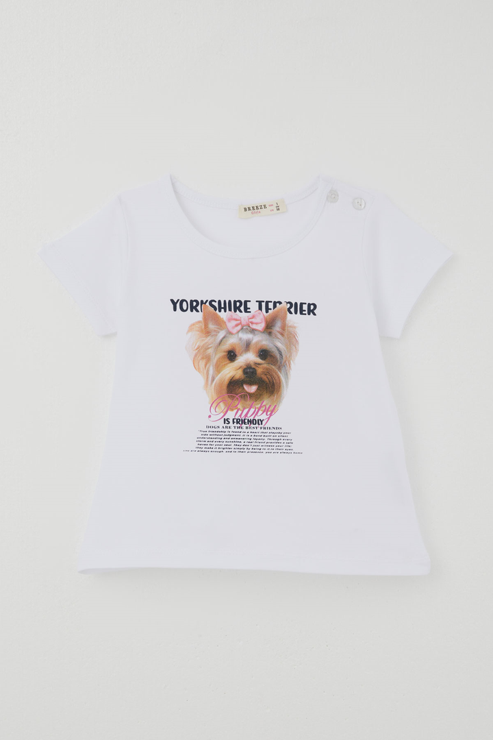 BRE Breeze Kız Çocuk Kapri Taytlı Takım Sevimli Köpekçik Baskılı Fiyonklu 1.5-5 Yaş , Beyaz - Warwick