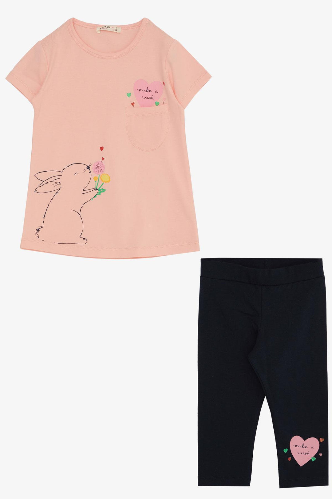BRE Breeze Girl Capri Leggings Set Love Themed Bunny Printed 1.5-5 Years, Salmon - Ponte de Lima