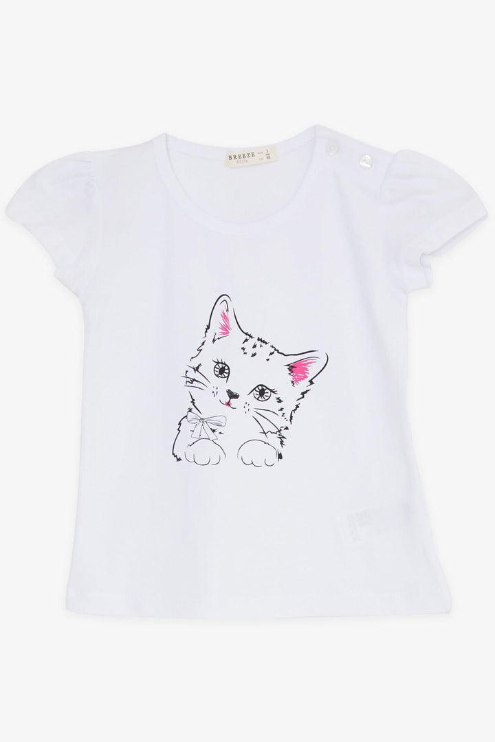 BRE Breeze Girl Child Capri Leggings Set Cute Kitty Printed 1-4 Years, White - Cannock