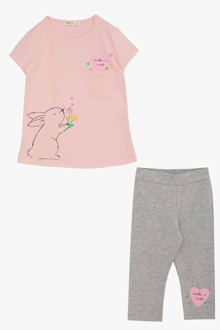 BRE Breeze Girl Child Capri Leggings Set Love Themed Bunny Printed 1.5-5 Years, Pink - Niort