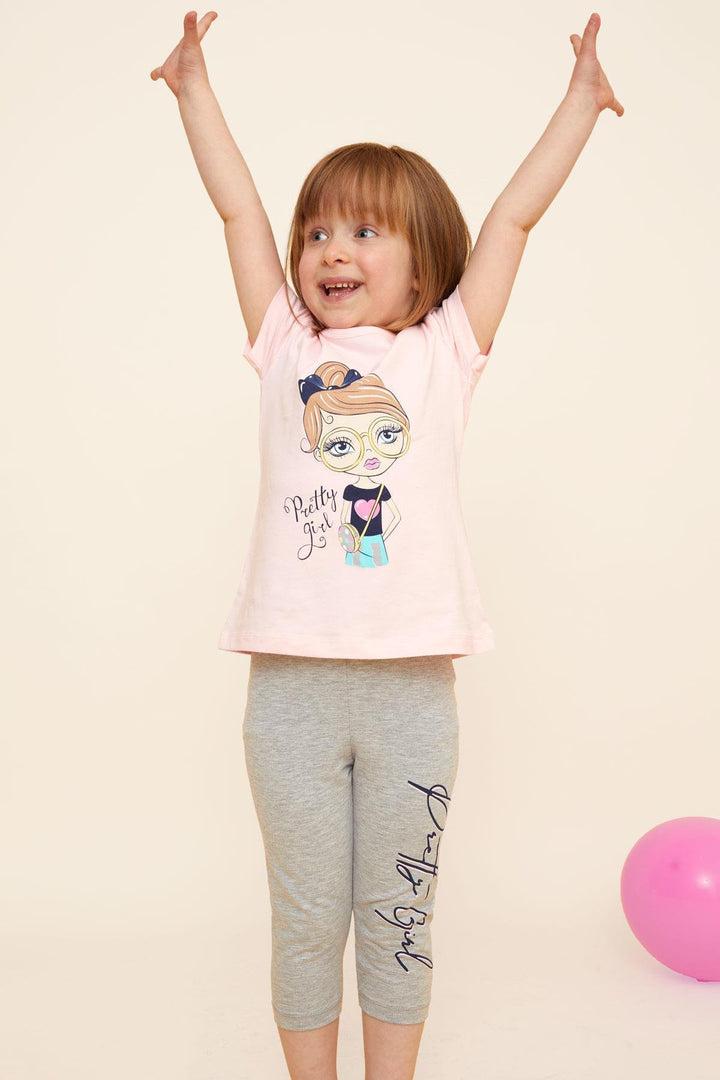 BRE Breeze Girl Child Capri Leggings Set Cute Girl Printed 1.5-5 Years, Pink - Toledo