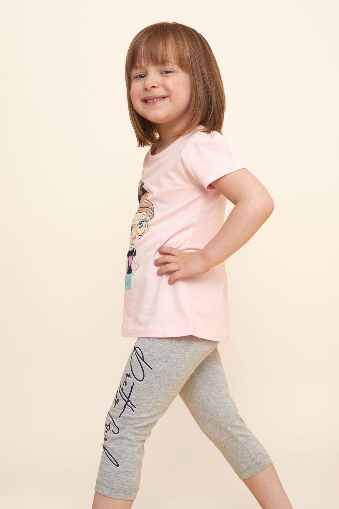 BRE Breeze Girl Child Capri Leggings Set Cute Girl Printed 1.5-5 Years, Pink - Toledo