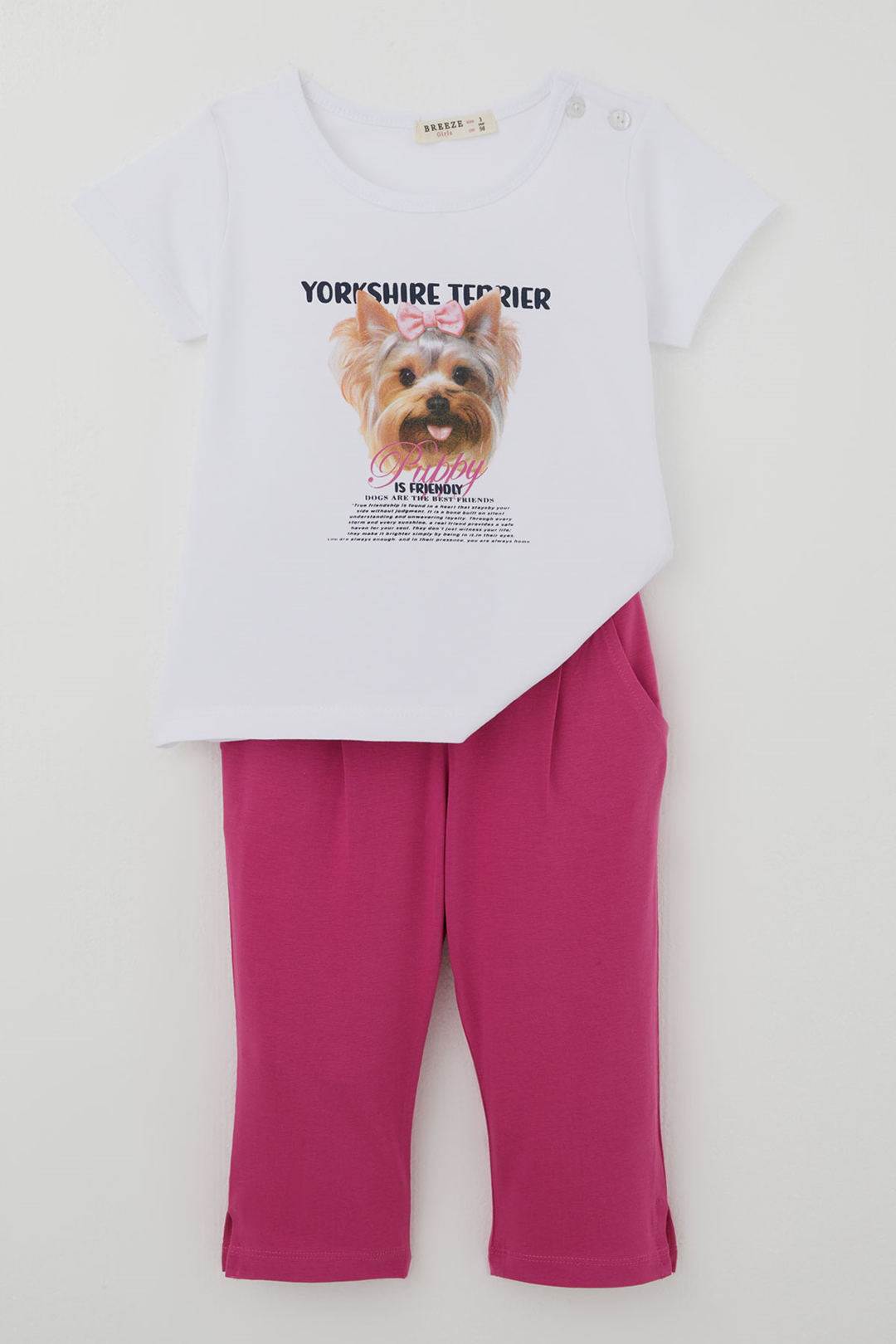 BRE Breeze Kız Çocuk Kapri Taytlı Takım Sevimli Köpekçik Baskılı Fiyonklu 1.5-5 Yaş , Beyaz - Warwick
