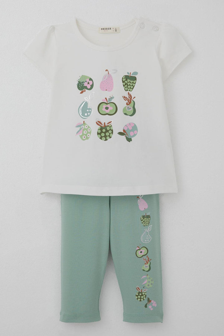 BRE Breeze Kız Çocuk Kapri Taytlı Takım Sevimli Meyveler Baskılı 1.5-5 Yaş, Ekru - Manassas