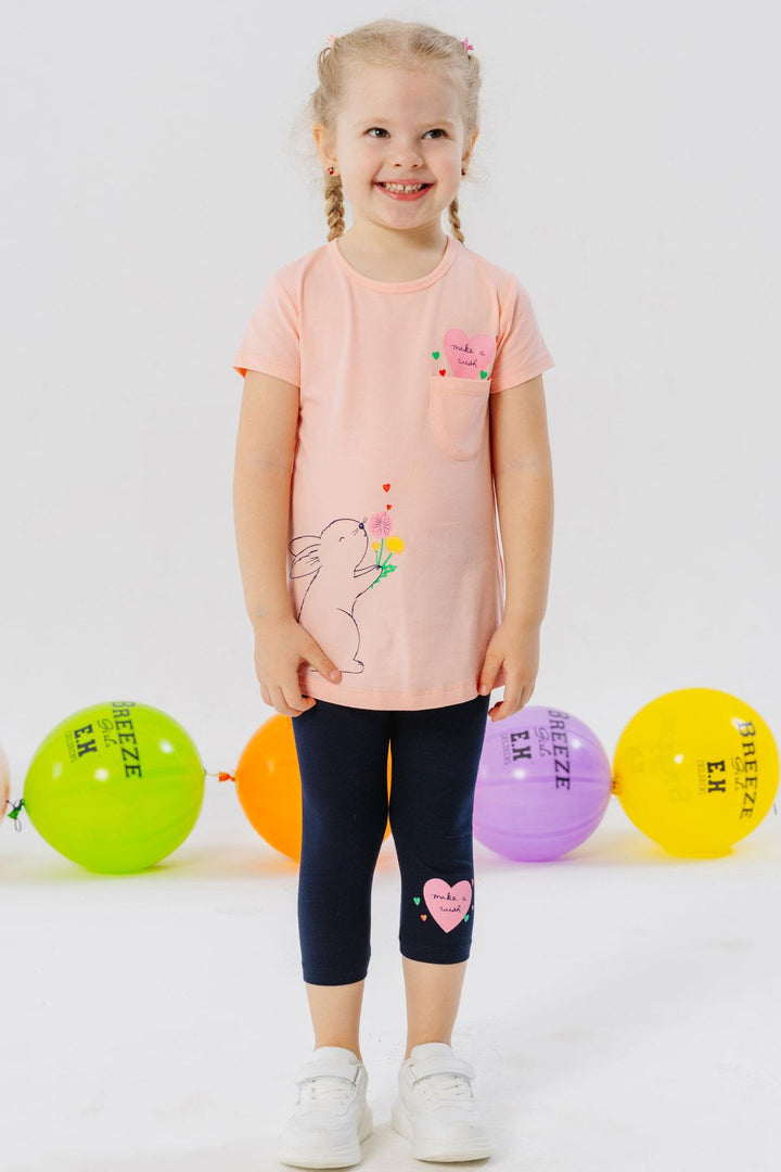 BRE Breeze Girl Capri Leggings Set Love Themed Bunny Printed 1.5-5 Years, Salmon - Ponte de Lima