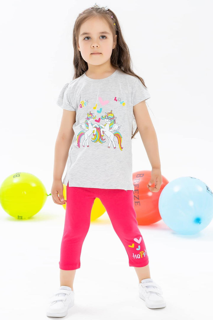 BRE Breeze Girl Capri Leggings Set with Unicorn Print 1.5-5 Years, Light Grey Melange - Ciudad Valles