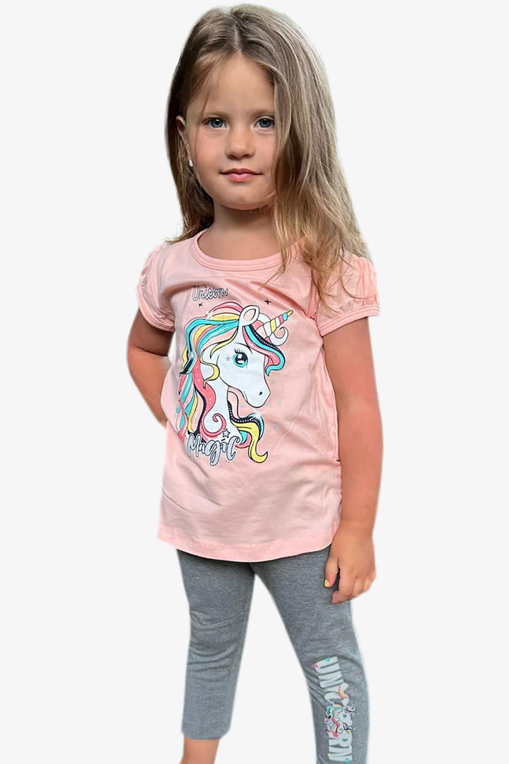 BRE Breeze Girl Child Capri Leggings Set Unicorn 2-6 Years, Salmon - El Centro