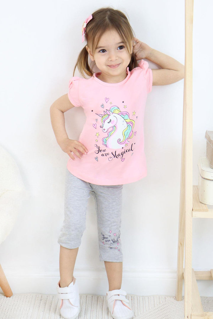 BRE Breeze Girl Child Capri Leggings Set with Unicorn Print, 1.5-5 Years, Pink - Sandy