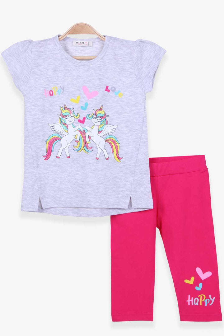 BRE Breeze Girl Capri Leggings Set with Unicorn Print 1.5-5 Years, Light Grey Melange - Ciudad Valles