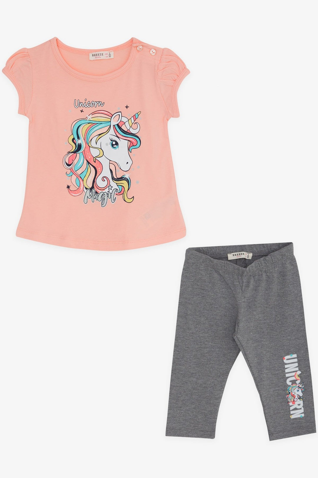 BRE Breeze Girl Child Capri Leggings Set Unicorn 2-6 Years, Salmon - El Centro