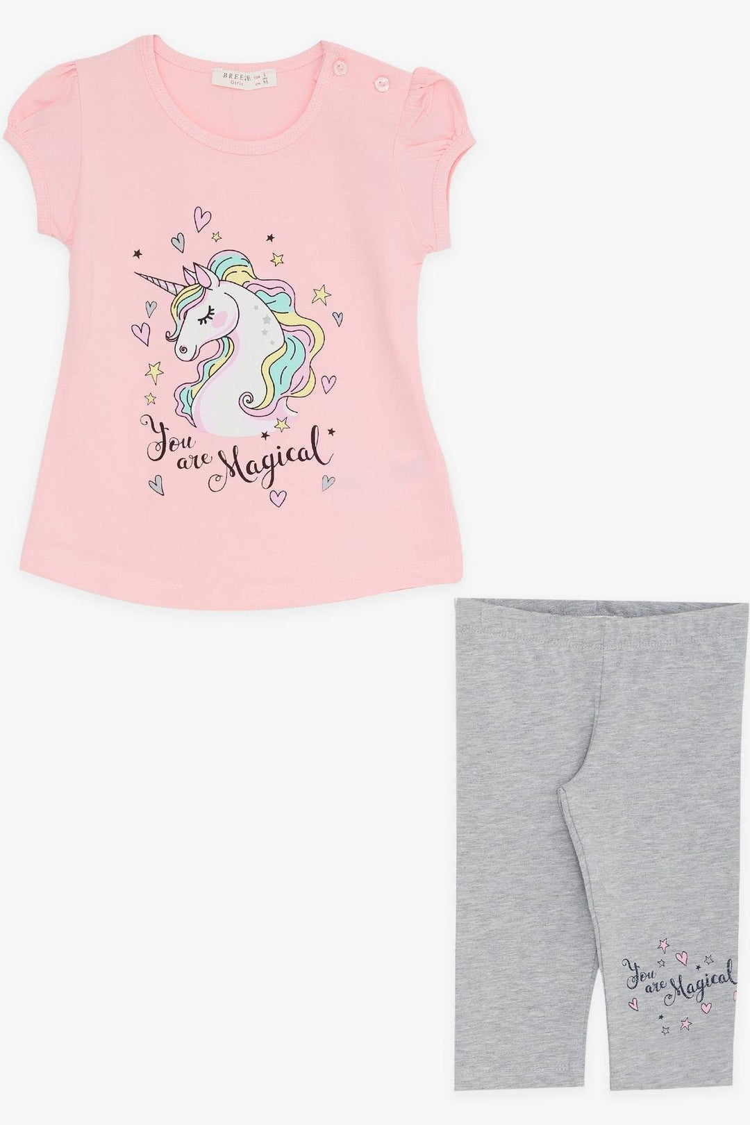 BRE Breeze Girl Child Capri Leggings Set with Unicorn Print, 1.5-5 Years, Pink - Sandy