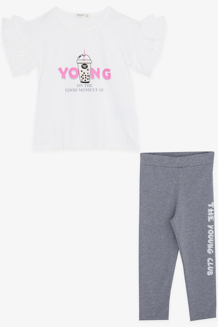 BRE Breeze Girl Child Capri Leggings Set Printed Summer Ruffled Sleeves 50 Years, Ecru - Neubrandenburg