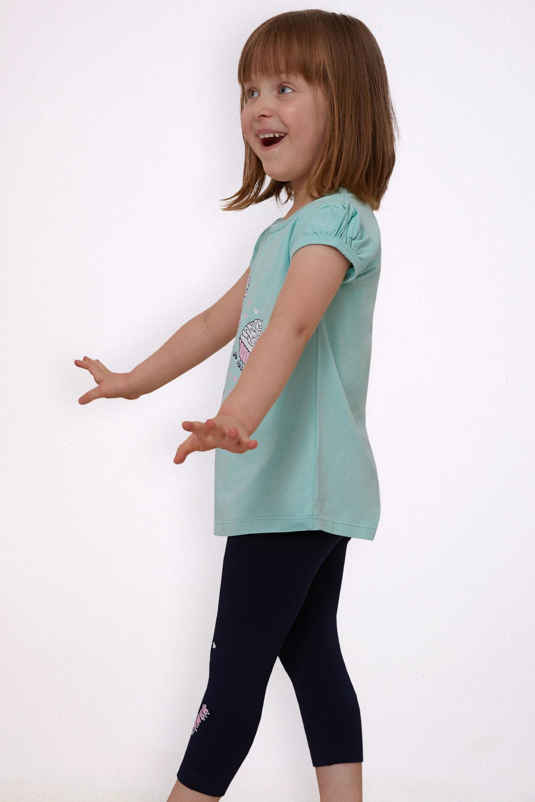 BRE Breeze Girl Child Capri Leggings Set Summer Themed Cupcake Printed 1.5-5 Years, Aqua Green - Turda