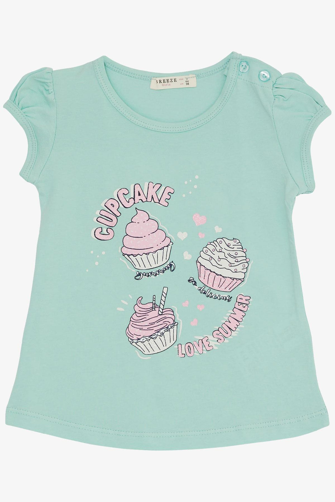 BRE Breeze Girl Child Capri Leggings Set Summer Themed Cupcake Printed 1.5-5 Years, Aqua Green - Turda