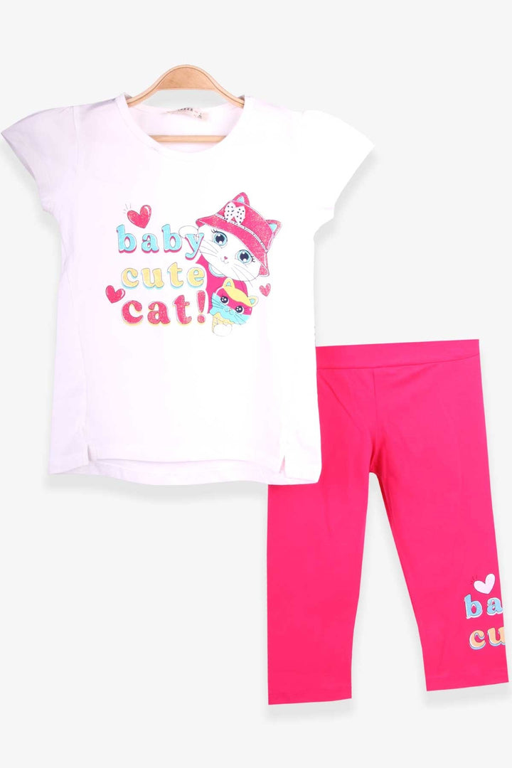 BRE Breeze Girl Child Leggings Set with Cute Kitten Print, 1.5-5 Years, Beige - Tamarac