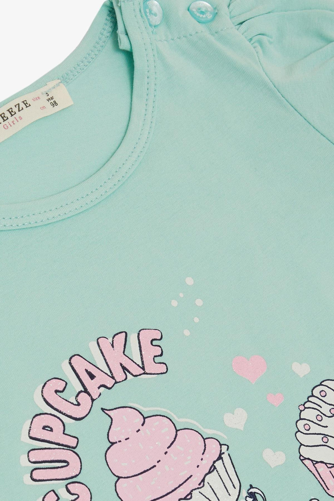 BRE Breeze Girl Child Capri Leggings Set Summer Themed Cupcake Printed 1.5-5 Years, Aqua Green - Turda