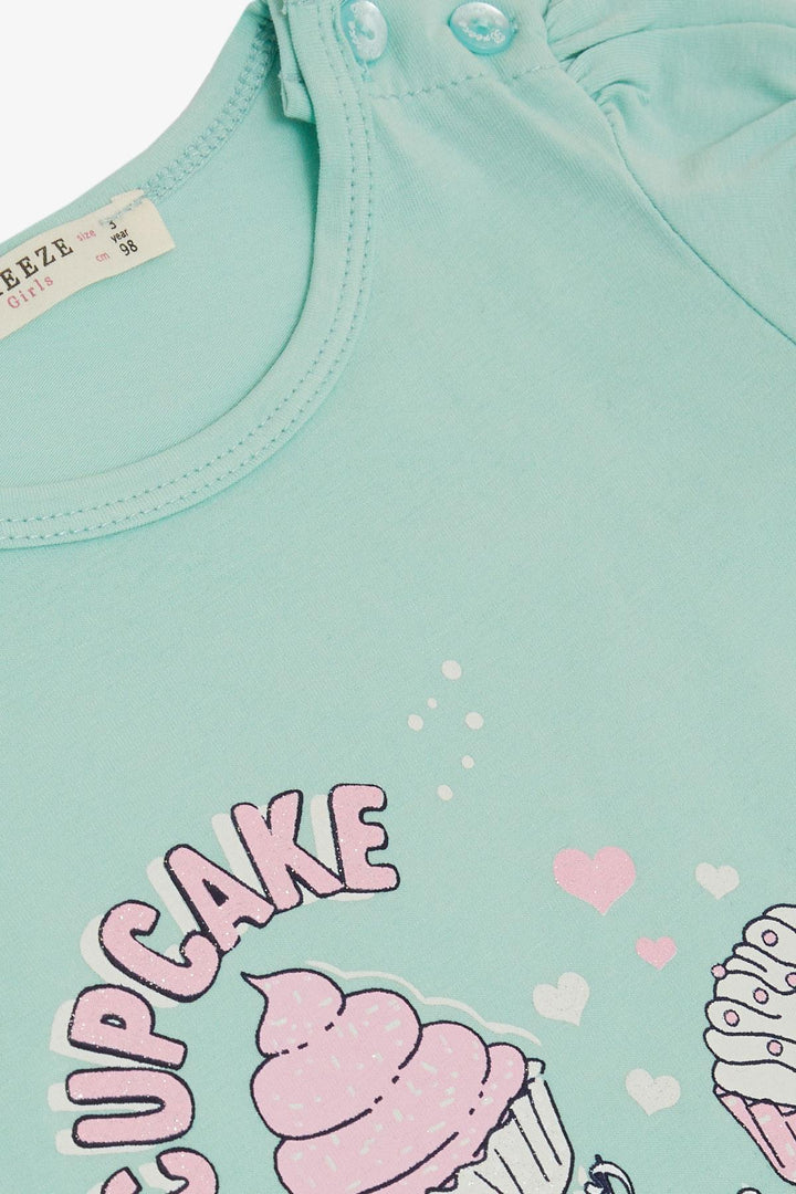 BRE Breeze Girl Child Capri Leggings Set Summer Themed Cupcake Printed 1.5-5 Years, Aqua Green - Turda