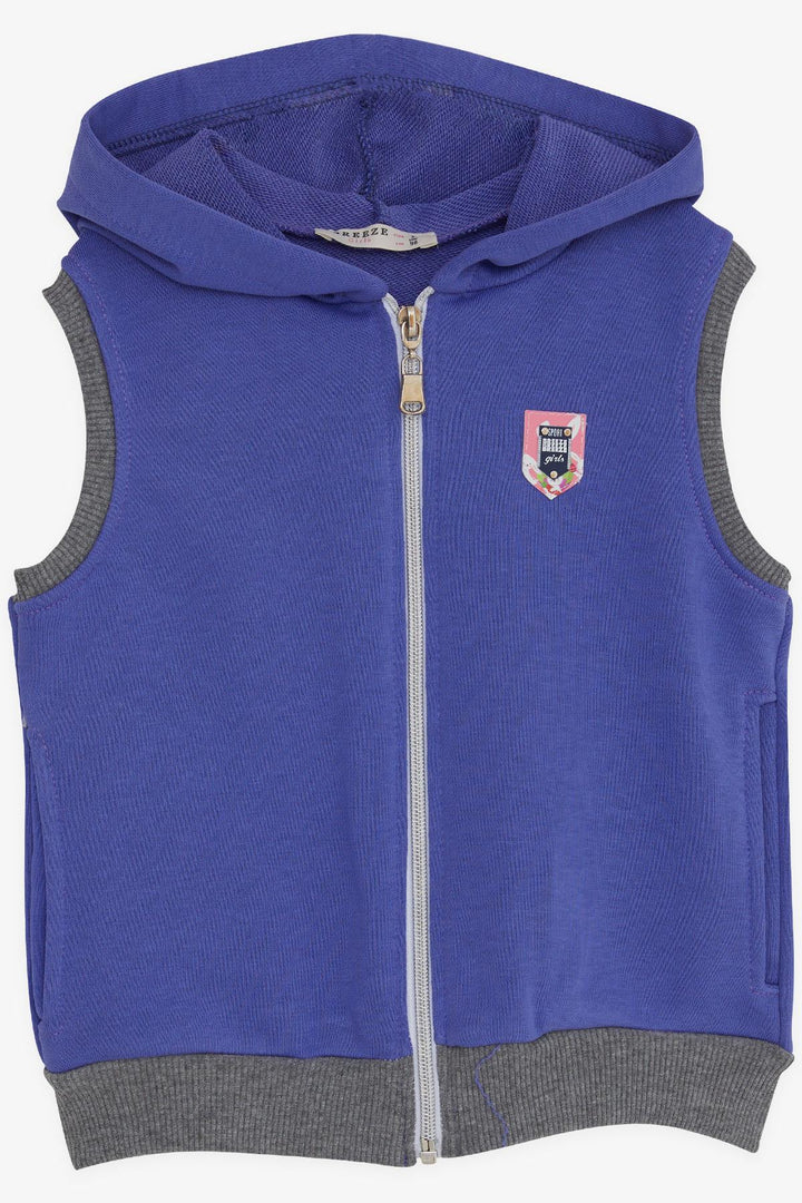BRE Breeze Girl's Hooded Vest with Zipper and Emblem, Purple, 3-8 Years - Palaió Fáliro