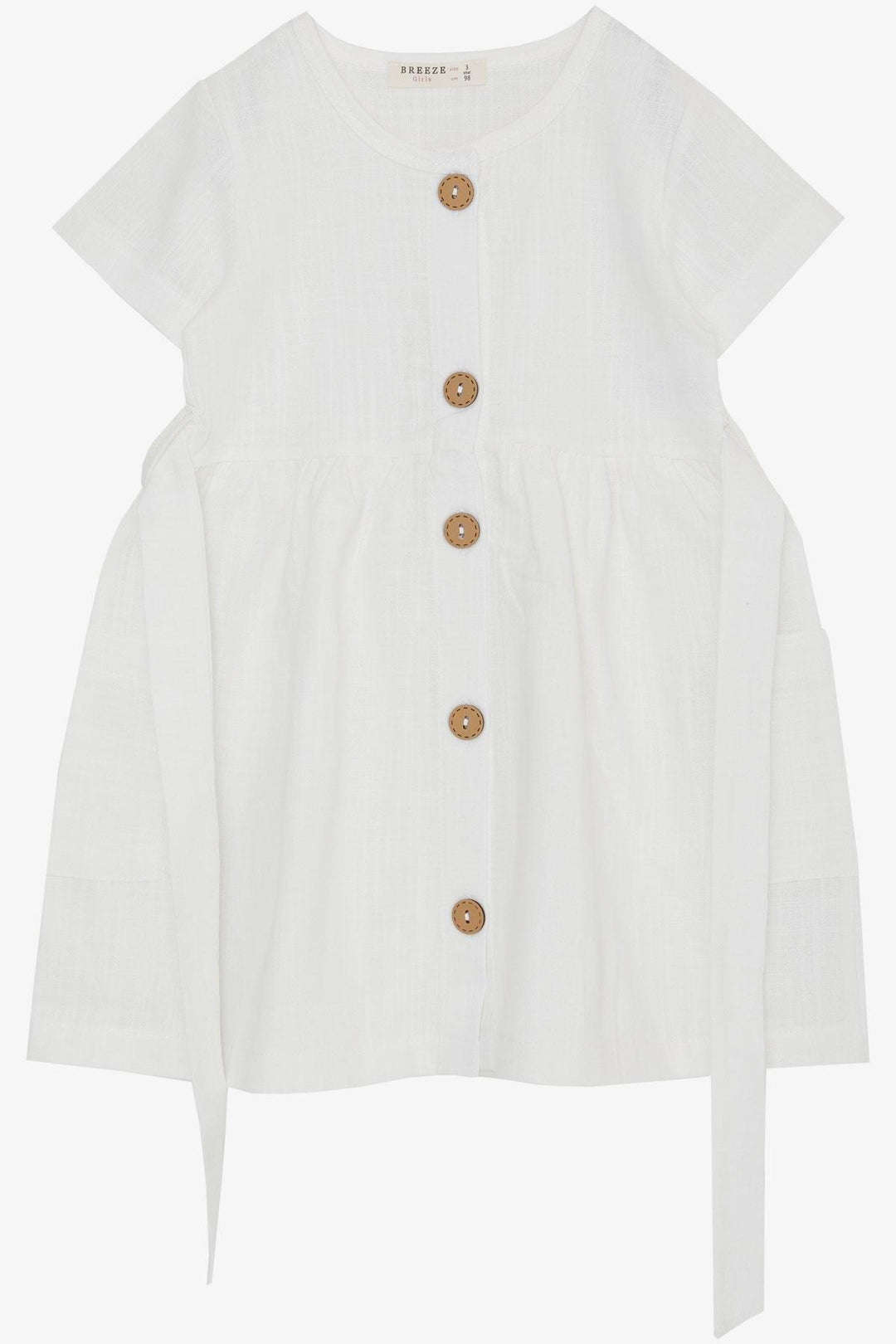BRE Breeze Girl's Linen Dress with Buttons on the Sides Pockets 1.5-5 Years, Ecru - Bayonne