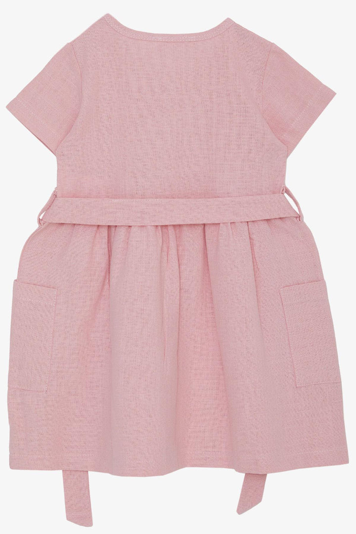 BRE Breeze Girl Child Linen Dress Buttoned Sides with Pockets 1.5-5 Years, Pink - Villafranca del Panadés