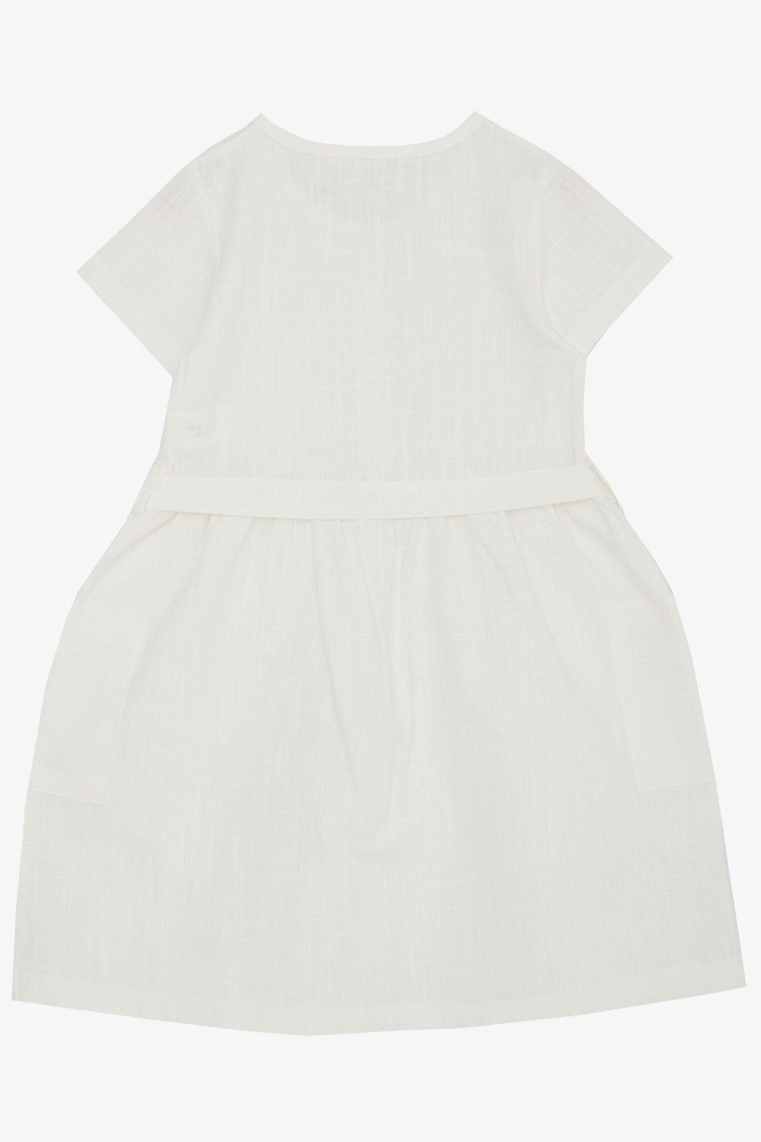 BRE Breeze Girl's Linen Dress with Buttons on the Sides Pockets, 62 Years, Ecru - Sankt Gallen