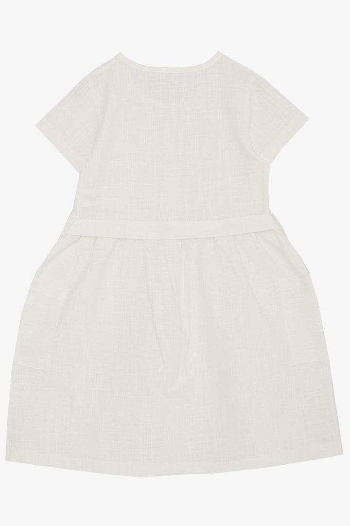 BRE Breeze Girl's Linen Dress with Buttons on the Sides Pockets, 62 Years, Ecru - Sankt Gallen