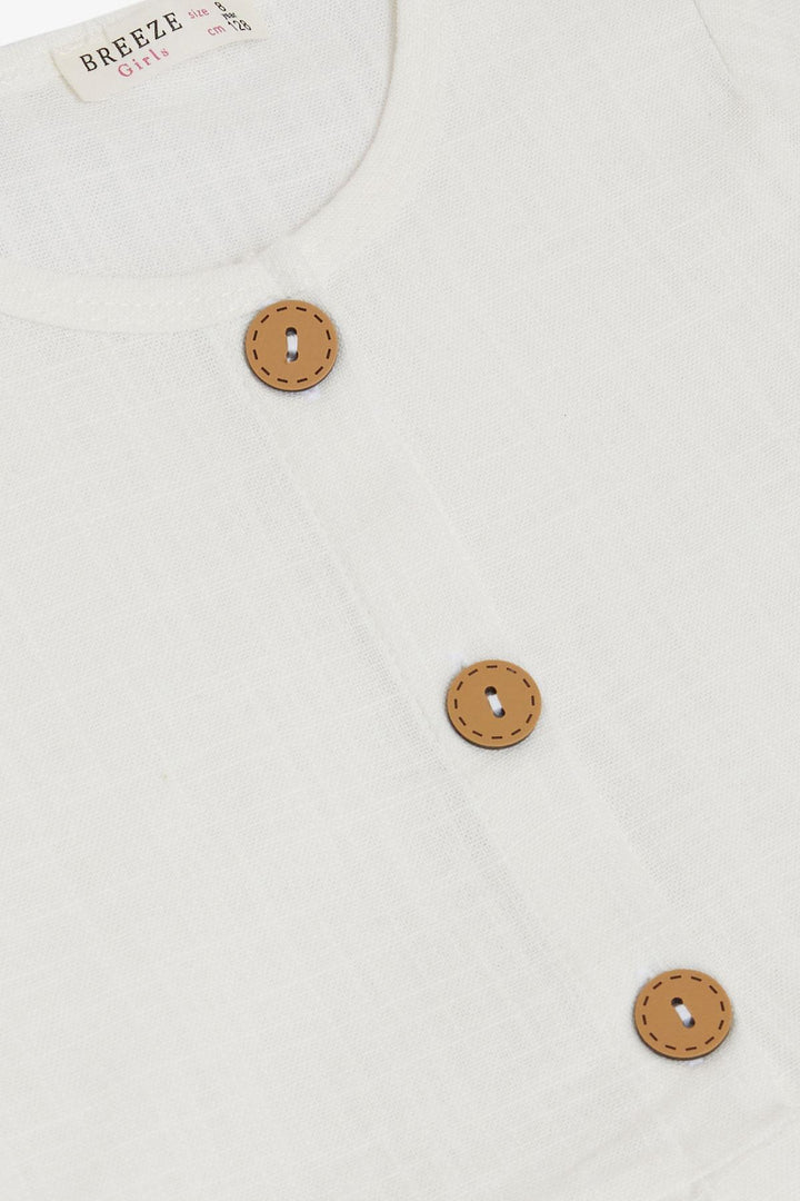 BRE Breeze Girl's Linen Dress with Buttons on the Sides Pockets, 62 Years, Ecru - Sankt Gallen