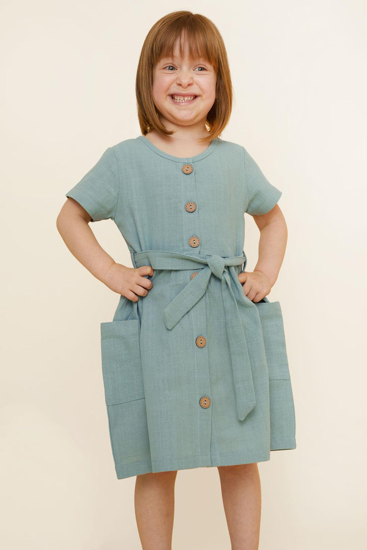 BRE Breeze Girl's Linen Dress with Buttons on the Sides Pockets 1.5-5 Years, Mint Green - Toretsk