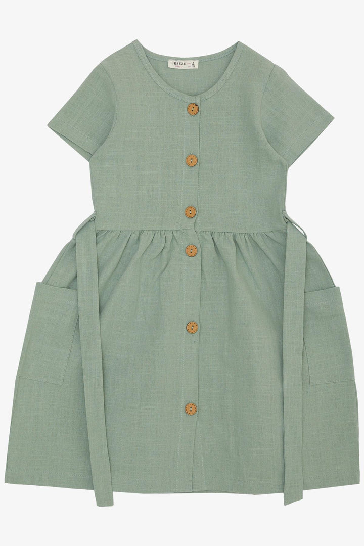 BRE Breeze Girl's Linen Dress with Buttons on the Sides Pockets, 62 Years, Mint Green - Zapopan