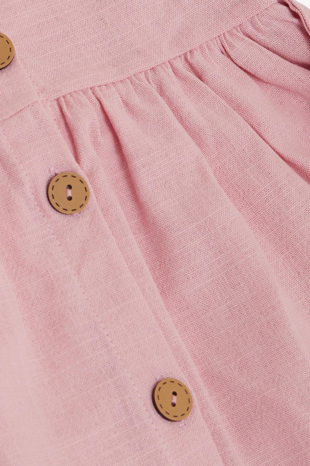 BRE Breeze Girl Child Linen Dress Buttoned Sides with Pockets 1.5-5 Years, Pink - Villafranca del Panadés