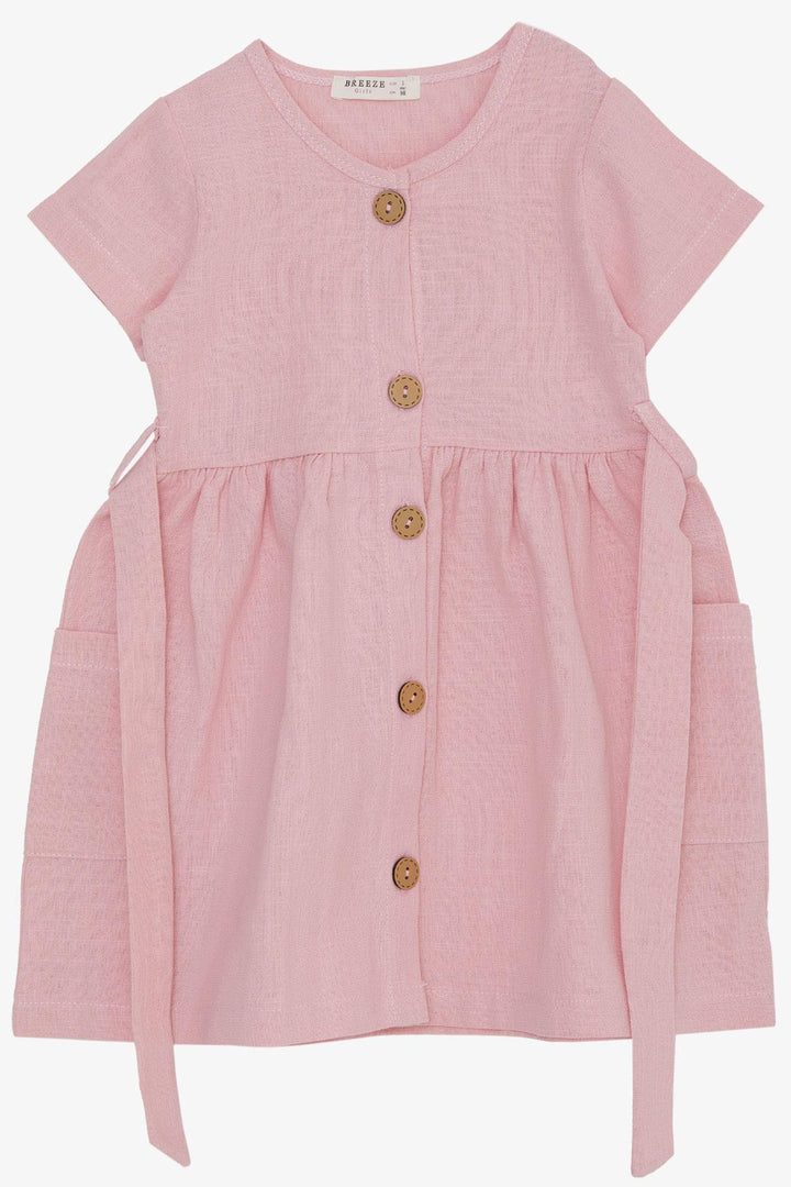 BRE Breeze Girl Child Linen Dress Buttoned Sides with Pockets 1.5-5 Years, Pink - Villafranca del Panadés