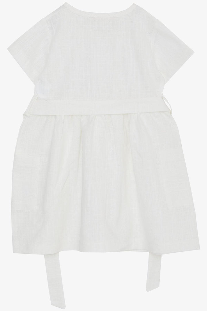 BRE Breeze Girl's Linen Dress with Buttons on the Sides Pockets 1.5-5 Years, Ecru - Bayonne