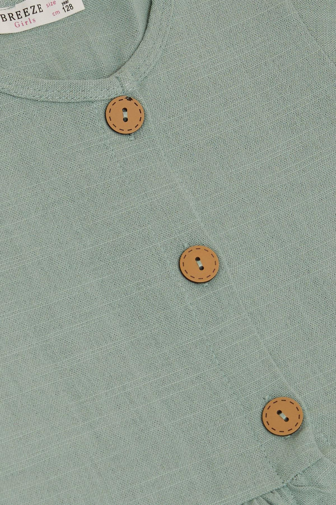 BRE Breeze Girl's Linen Dress with Buttons on the Sides Pockets, 62 Years, Mint Green - Zapopan